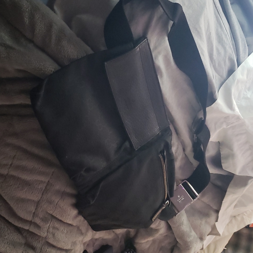 GUCCI double belt bag - black- canvas